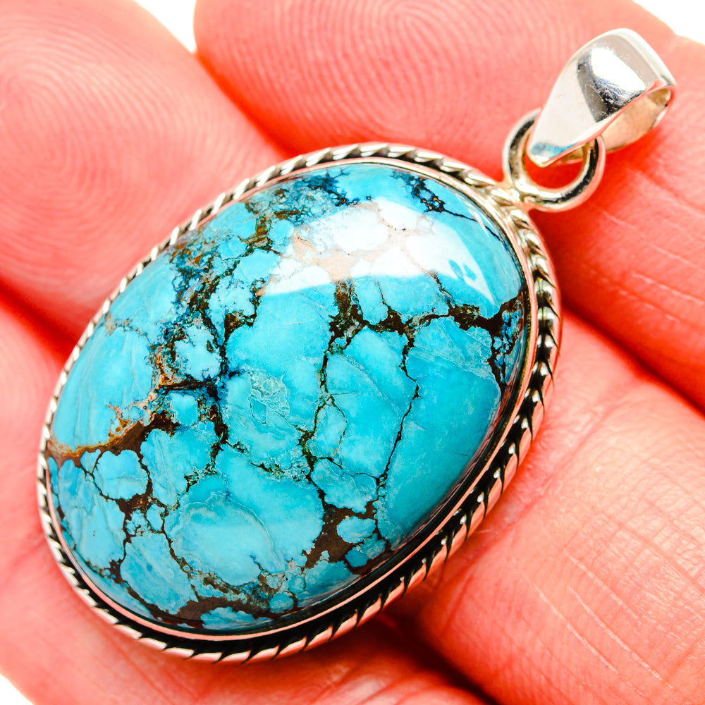 Tibetan Turquoise Pendant 1 3/4"  (925 Sterling Silver) PD36901