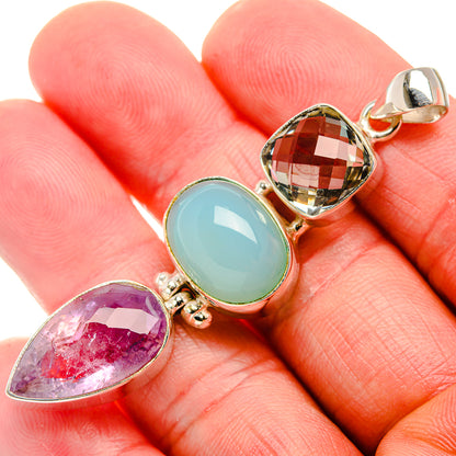 Blue Chalcedony, Amethyst, Green Amethyst Pendant 2 3/8" (925 Sterling Silver)