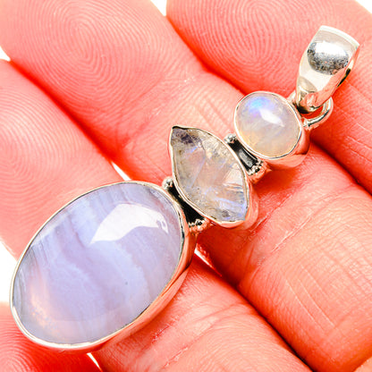 Blue Lace Agate, Rainbow Moonstone Pendant 2" (925 Sterling Silver) PD36803