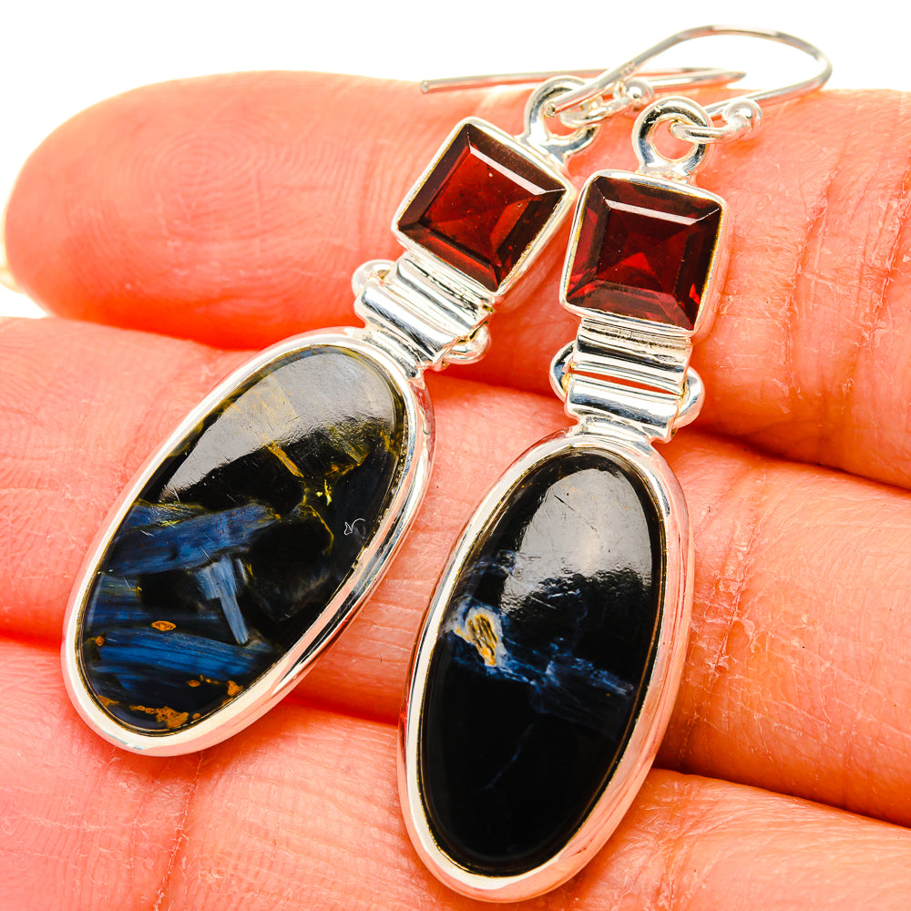 Ana Silver Co Pietersite, Garnet Earrings 2" (925 Sterling Silver)