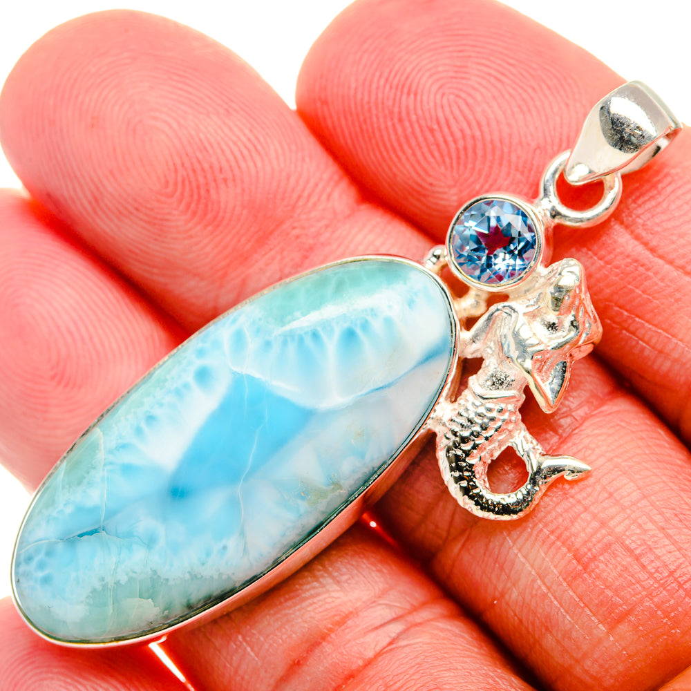 Larimar, Blue Topaz Pendant 2 1/4" (925 Sterling Silver) PD37502