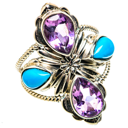Large Faceted Amethyst, Sleeping Beauty Turquoise Ring Size 9.75 (925 Sterling Silver) RING136184