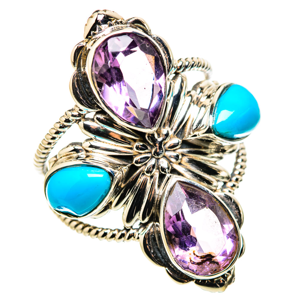 Large Faceted Amethyst, Sleeping Beauty Turquoise Ring Size 8.25 (925 Sterling Silver) RING134726