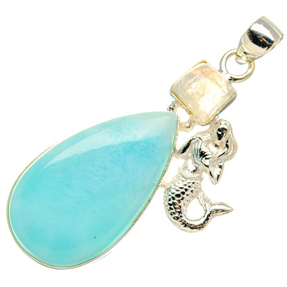 Sterling silver pendant with oval light-blue gemstone and mermaid tail bail