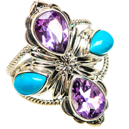 Large Faceted Amethyst, Sleeping Beauty Turquoise Ring Size 9.5 (925 Sterling Silver) RING135388