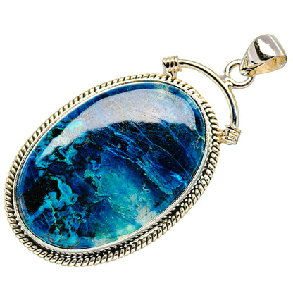 Blue teardrop shattuckite pendant in 925 sterling silver bezel with top bail