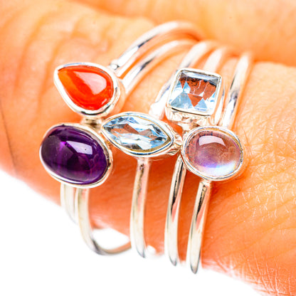 Amethyst, Blue Topaz, Rainbow Moonstone, Carnelian Ring Size 8.5 (925 Sterling Silver) RING136403