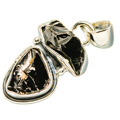 Rough shungite pendant with teardrop stones, 925 sterling silver bezel setting