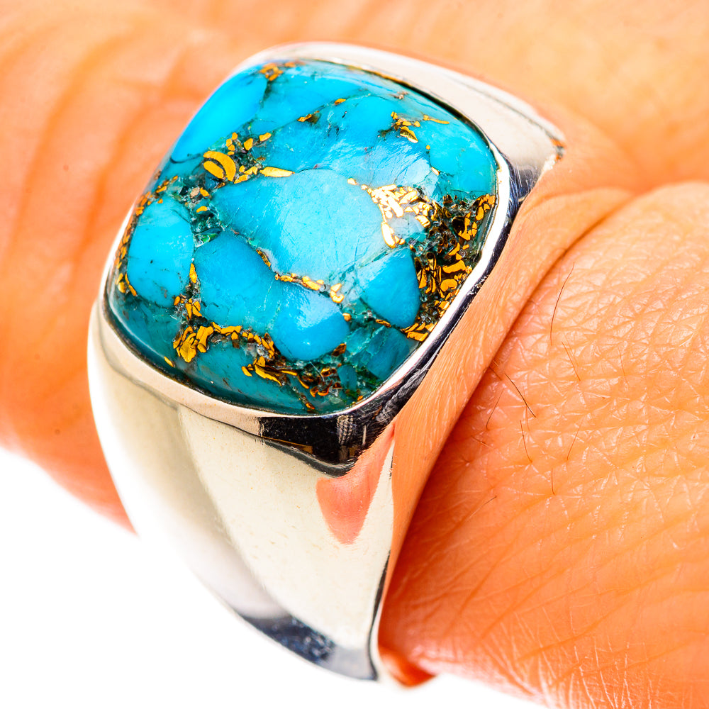 Sterling silver ring with oval turquoise cabochon and gold matrix inlay