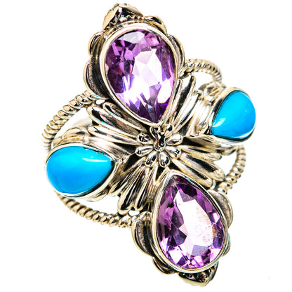 Large Faceted Amethyst, Sleeping Beauty Turquoise Ring Size 8.5 (925 Sterling Silver) RING135987