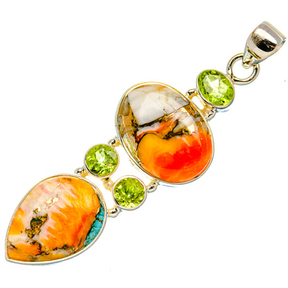 Spiny Oyster Turquoise, Peridot Pendant 2 3/8" (925 Sterling Silver) PD37573
