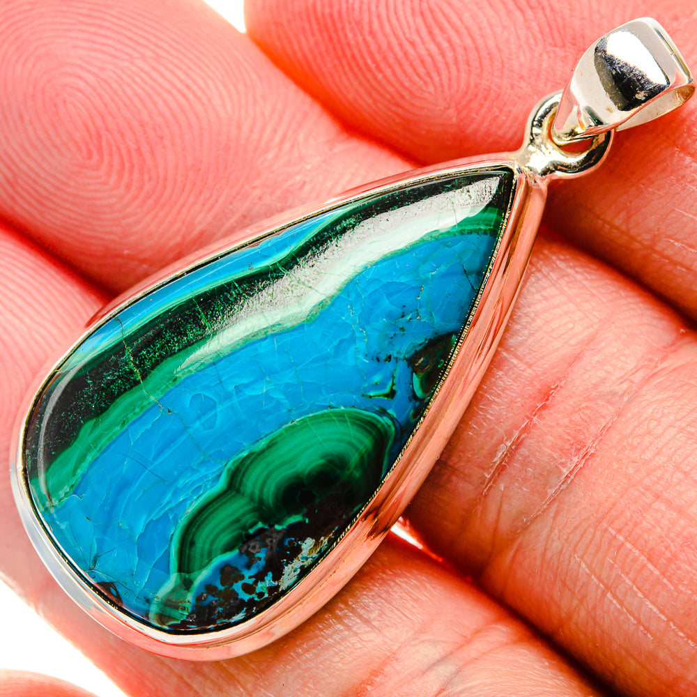 925 sterling silver teardrop pendant with blue-green chrysocolla cabochon, bail