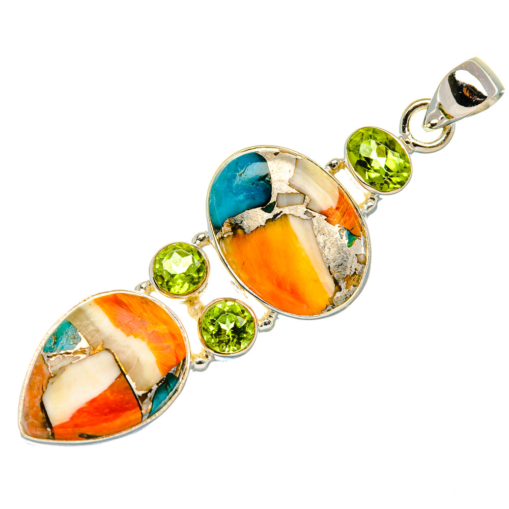 Spiny Oyster Turquoise, Peridot Pendant 2 3/8" (925 Sterling Silver) PD37513