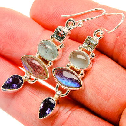 Labradorite, Tanzanite, Aquamarine, Blue Topaz Earrings 2" (925 Sterling Silver) EARR431841