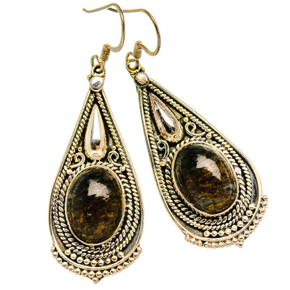 Ornate teardrop 925 sterling silver earrings with oval tourmalinated quartz and hook backs