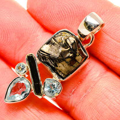 Rough Shungite, Blue Topaz Pendant 1 1/2" (925 Sterling Silver) PD36828