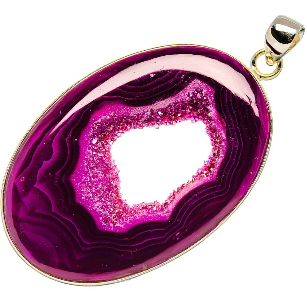 Purple drusy window pendant with teardrop cutout, 925 sterling silver bail