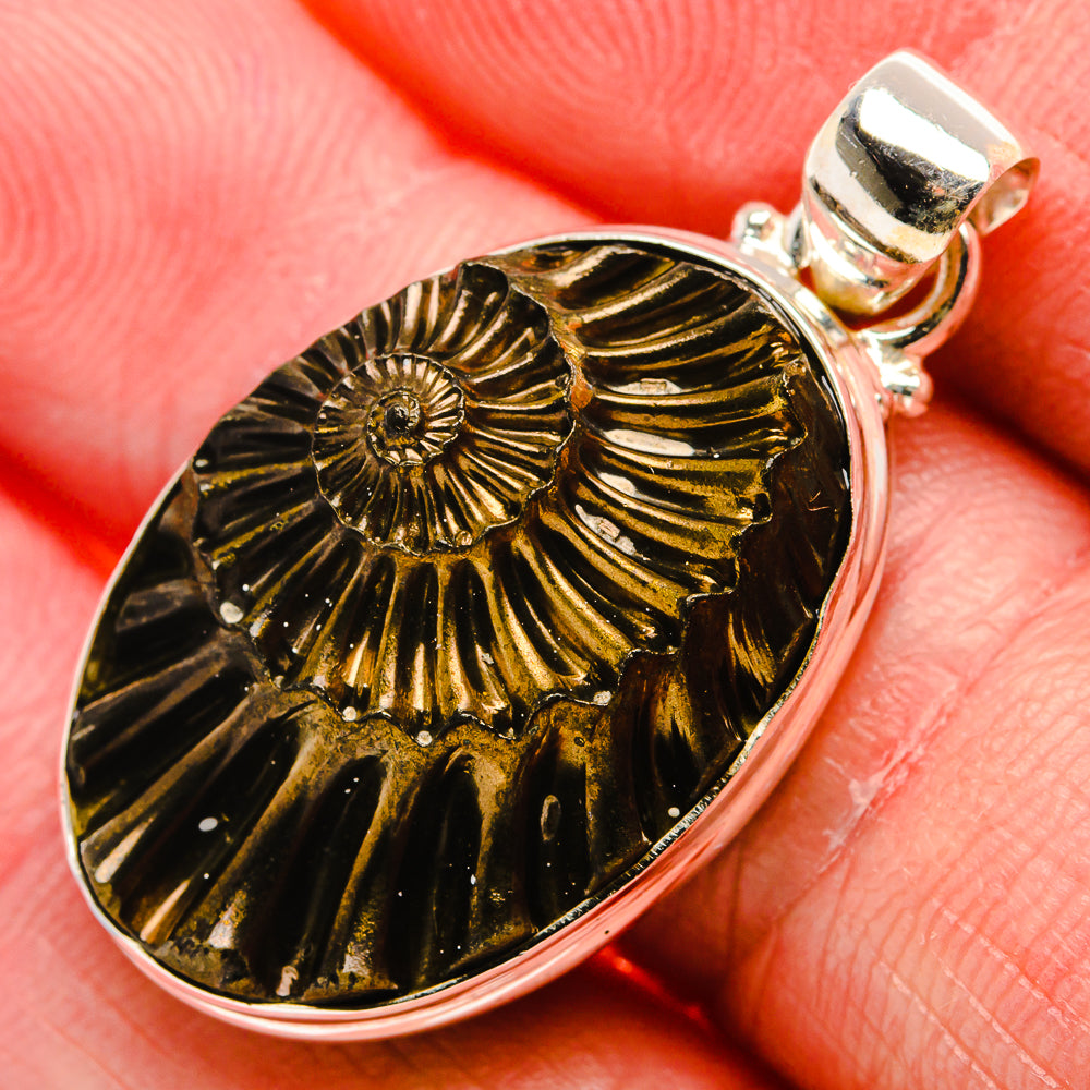 Pyrite Fossil Pendant 1 3/8" (925 Sterling Silver) PD37467