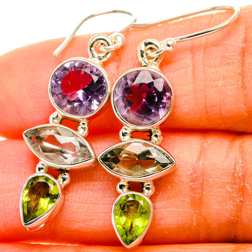 Ana Silver Co Faceted Green Amethyst, Amethyst, Peridot Earrings 1 1/2" (925 Sterling Silver)