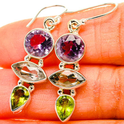 Ana Silver Co Faceted Green Amethyst, Amethyst, Peridot Earrings 1 1/2" (925 Sterling Silver)