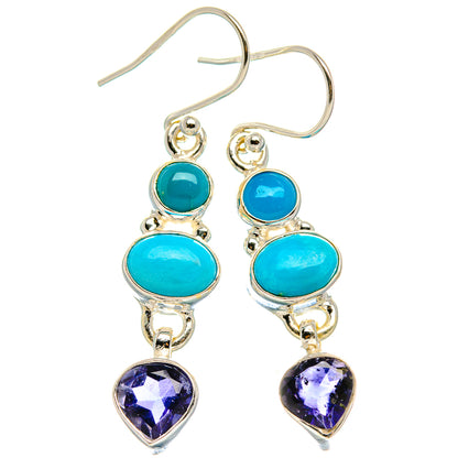 Sleeping Beauty Turquoise, Tanzanite Earrings 1 3/4"  (925 Sterling Silver) EARR431641