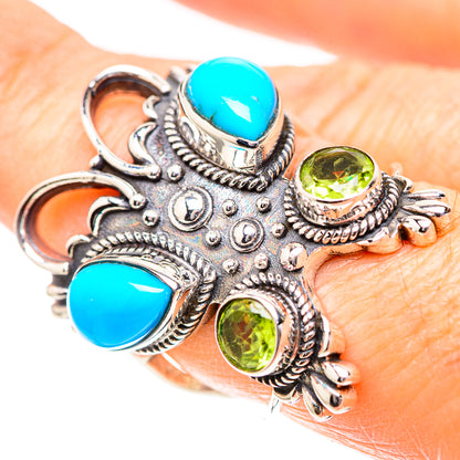 Large Sleeping Beauty Turquoise, Peridot 925 Sterling Silver Ring Size 7 (925 Sterling Silver) RING137357