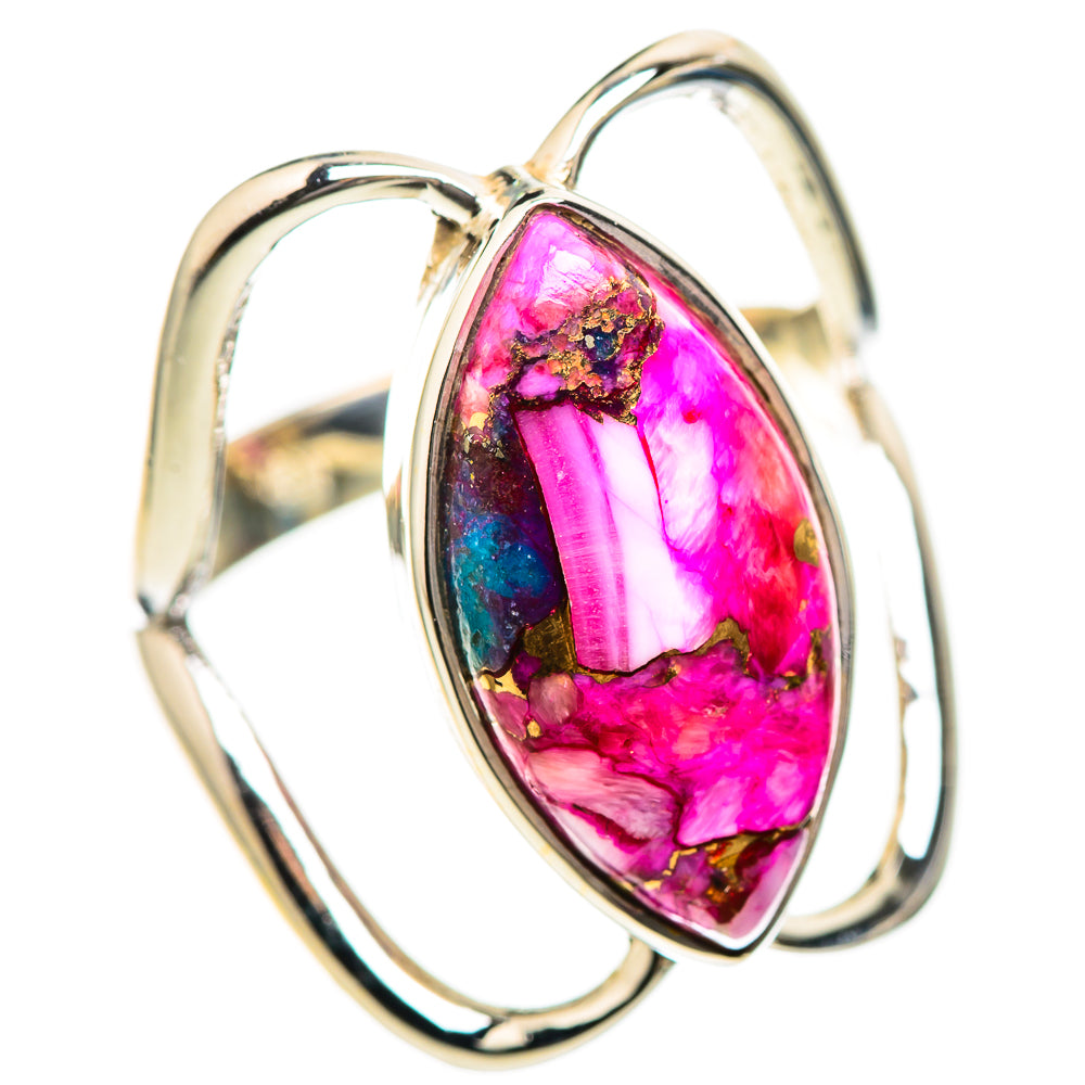 925 sterling silver ring with oval pink and turquoise gemstone centerpiece