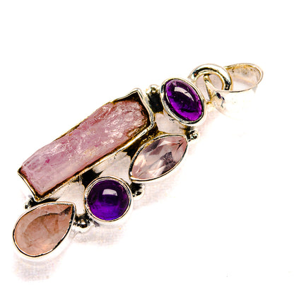 Rough Rose Quartz, Amethyst Pendant 1 1/2" (925 Sterling Silver) PD36786