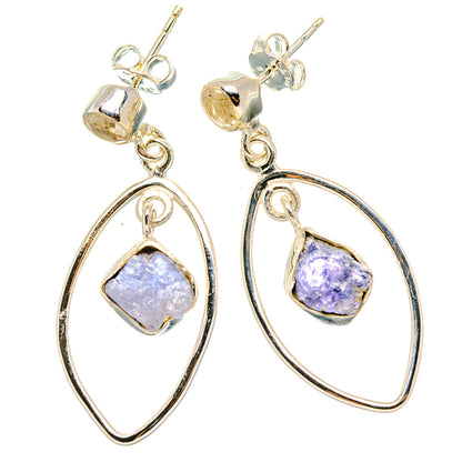 Rough Tanzanite, White Quartz Earrings 1 1/2" (925 Sterling Silver) EARR431512