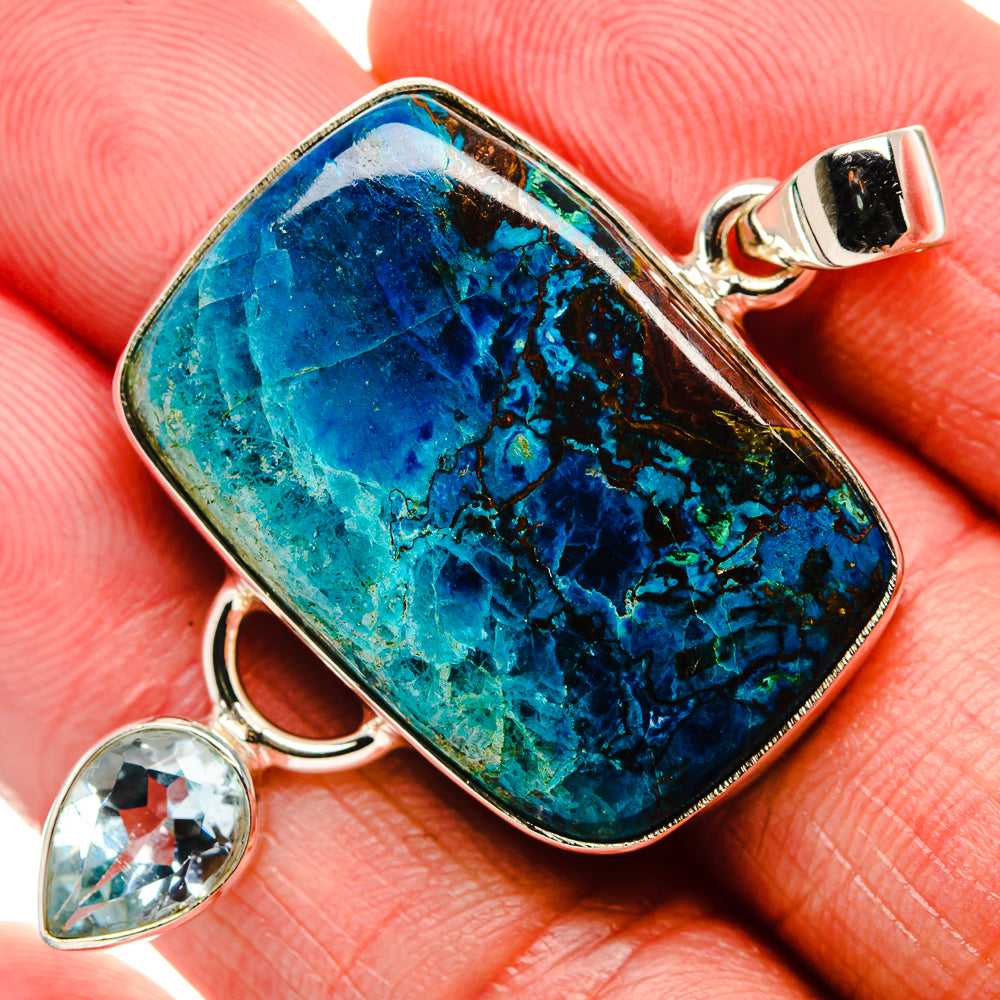 Shattuckite, Blue Topaz Pendant 1 7/8" (925 Sterling Silver) PD37098