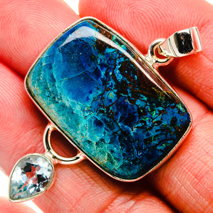 Shattuckite, Blue Topaz Pendant 1 7/8" (925 Sterling Silver) PD37098