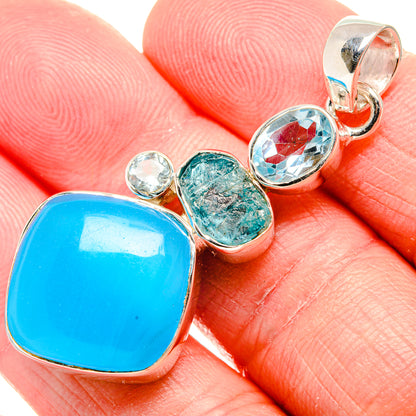 Smithsonite, Blue Topaz Pendant 2" (925 Sterling Silver) PD36780