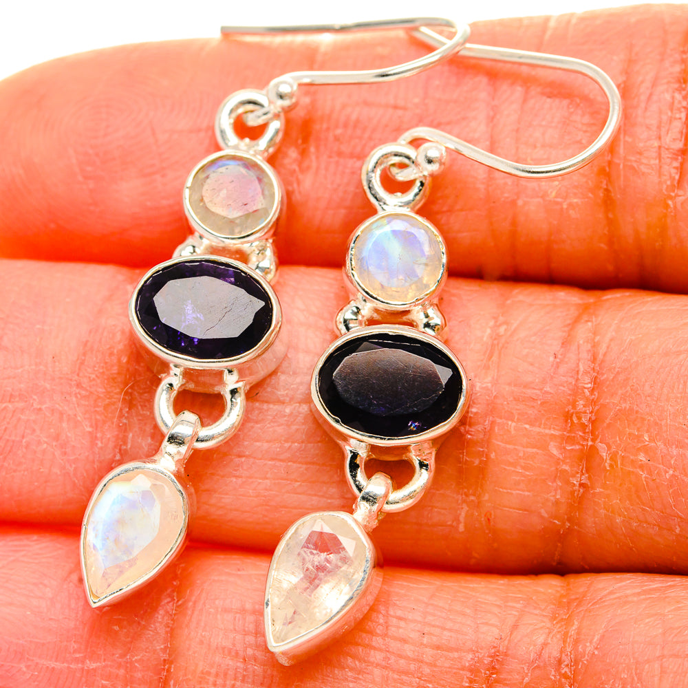 Ana Silver Co Faceted Tanzanite, Rainbow Moonstone Earrings 1 3/4" (925 Sterling Silver)