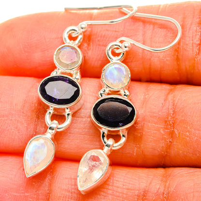 Ana Silver Co Faceted Tanzanite, Rainbow Moonstone Earrings 1 3/4" (925 Sterling Silver)