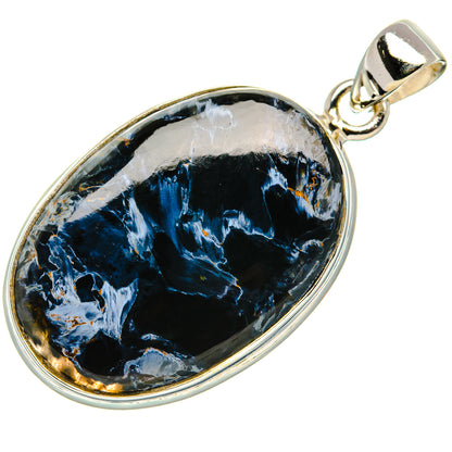 Sterling silver oval pietersite pendant with blue-black stone and top bail