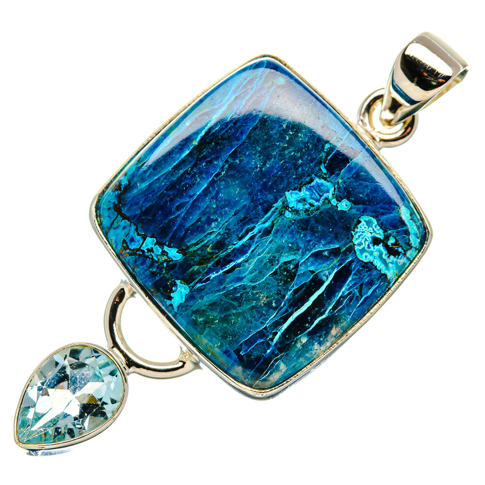 Shattuckite, Blue Topaz Pendant 2" (925 Sterling Silver) PD36991