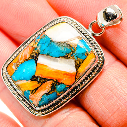 Spiny Oyster Turquoise Pendant 1 3/4" (925 Sterling Silver) PD36284
