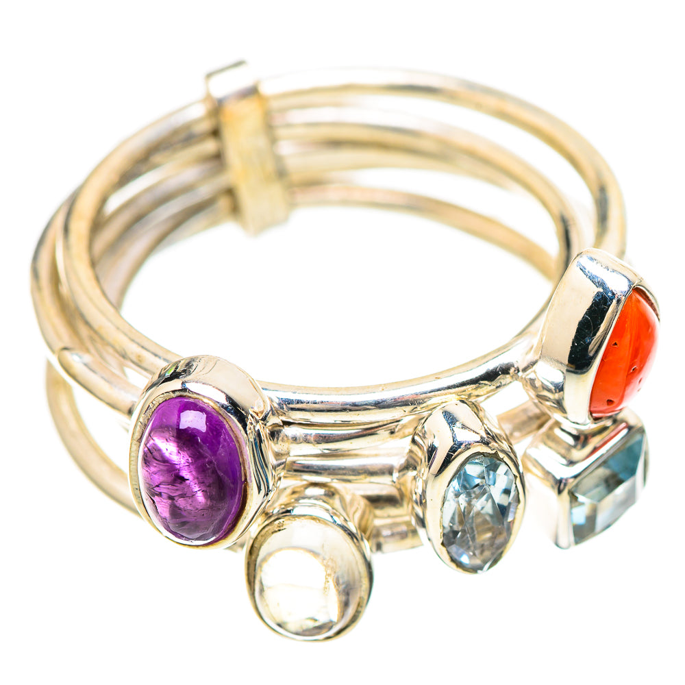 Amethyst, Rainbow Moonstone, Blue Topaz, Carnelian Ring Size 6.5 (925 Sterling Silver) RING136376