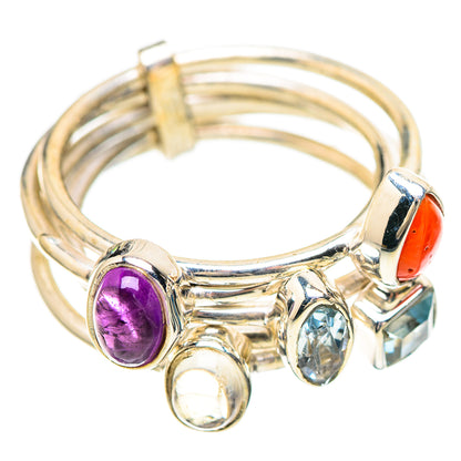 Amethyst, Rainbow Moonstone, Blue Topaz, Carnelian Ring Size 6.5 (925 Sterling Silver) RING136376
