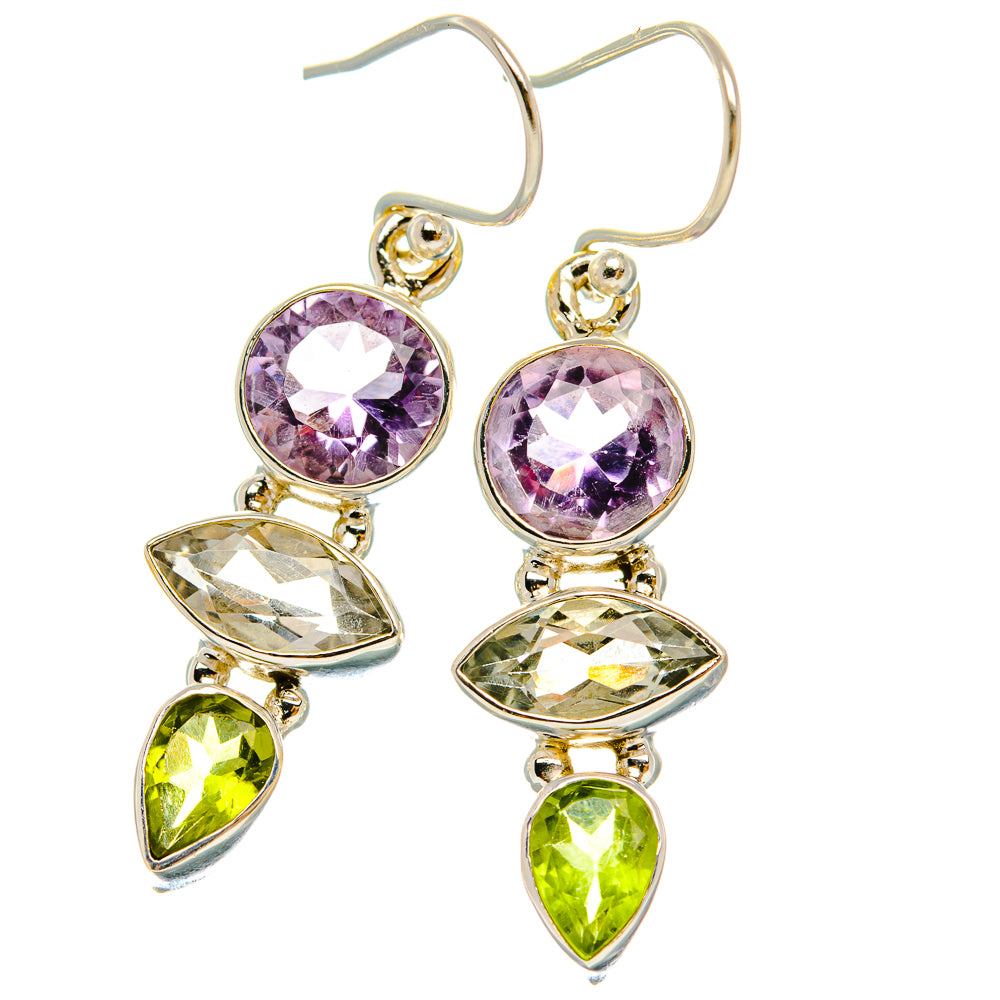 Ana Silver Co Faceted Green Amethyst, Amethyst, Peridot Earrings 1 1/2" (925 Sterling Silver)