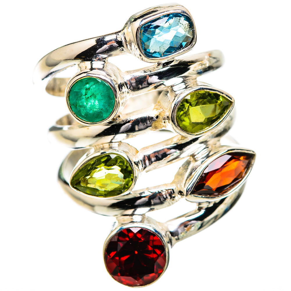 Garnet, Peridot, Blue Topaz, Emerald Ring Size 6.25 (925 Sterling Silver) RING135807