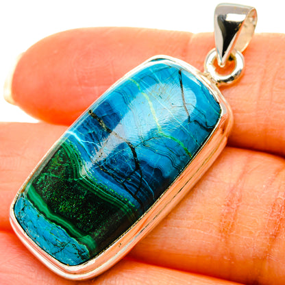 925 sterling silver malachite chrysocolla pendant with blue-green rectangular bezel stone