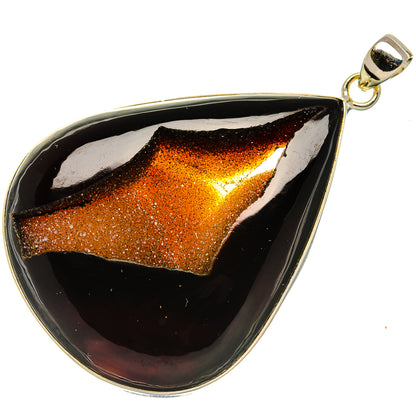 Huge Black Geode Pendant 2 3/4" (925 Sterling Silver) PD37319