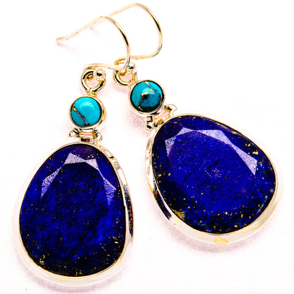 Lapis Lazuli, Blue Copper Composite Turquoise 925 Sterling Silver Earrings 1 3/4" (925 Sterling Silver) EARR431946