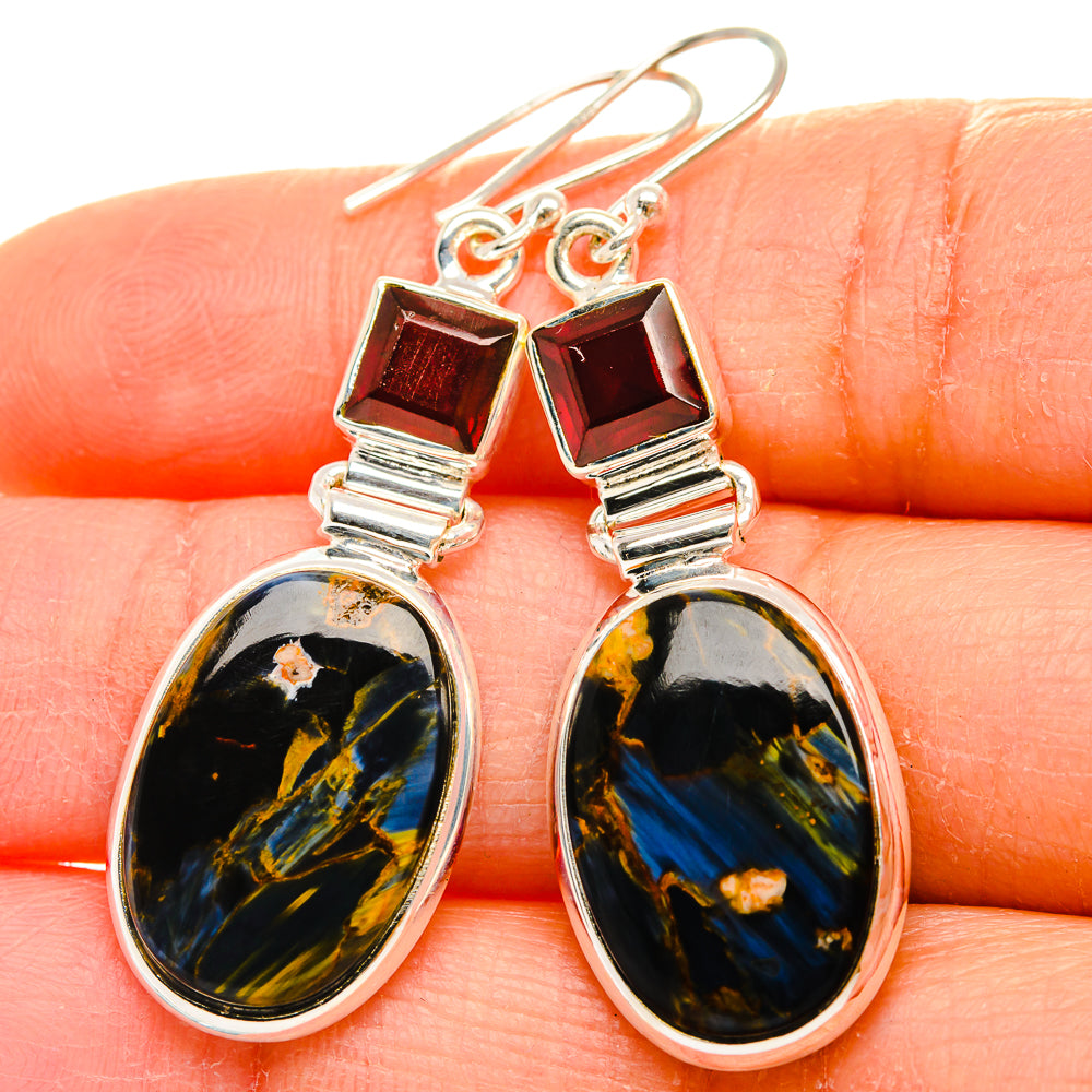 Ana Silver Co Pietersite, Garnet Earrings 2" (925 Sterling Silver)