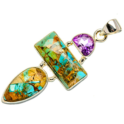 925 sterling silver pendant with rectangular and oval turquoise stones and amethyst
