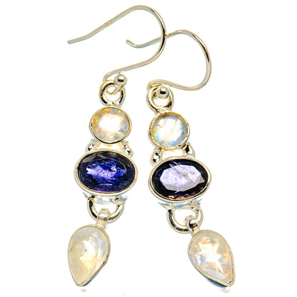 Rainbow Moonstone, Tanzanite Earrings 1 3/4" (925 Sterling Silver) EARR431785