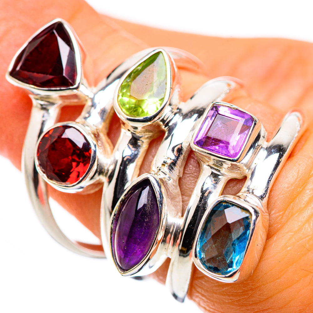 Garnet, Amethyst, Peridot, Blue Topaz Ring Size 6.5 (925 Sterling Silver) RING135651