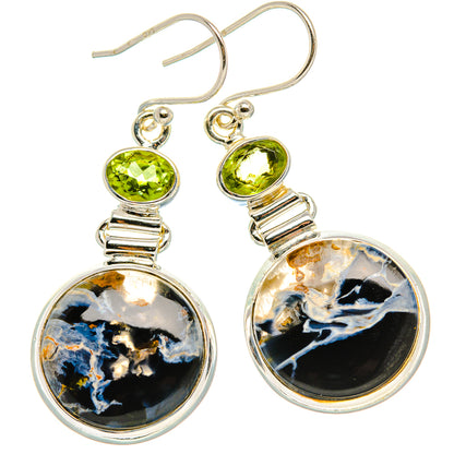 925 sterling silver round drop earrings with pietersite cabochons and peridot green stones
