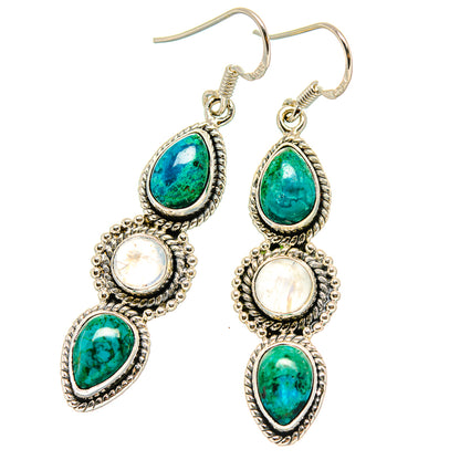 Chrysocolla, Rainbow Moonstone Earrings 2" (925 Sterling Silver) EARR431495
